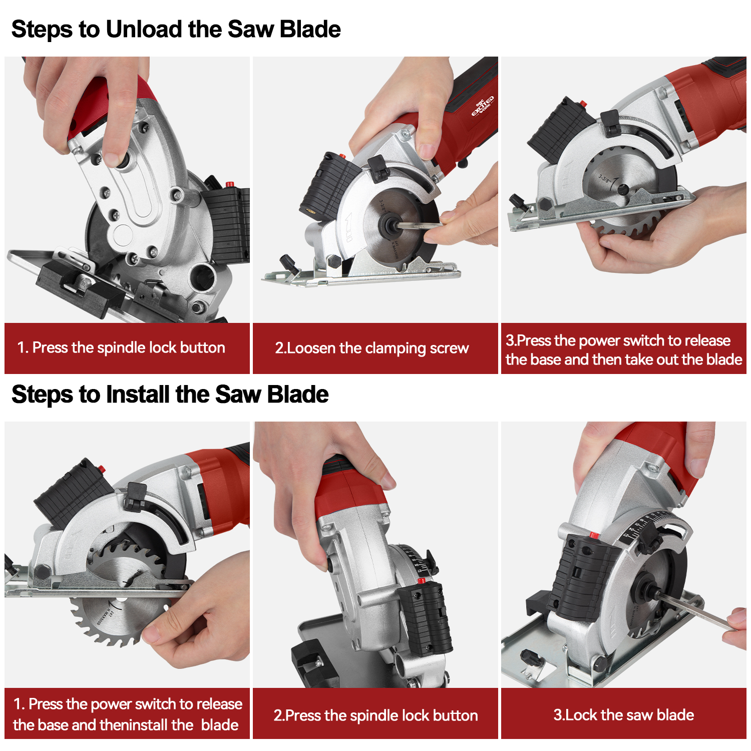 EXCITED WORK, 4.5Amps 3-3/8 in Electric Circular Laser Guided Power Saw, 6500 RPM