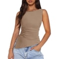 thumbnail image 1 of Remera PRETTYGARDEN 2025 Mujer Sin Mangas Fruncida Caqui Talle S, 1 of 7