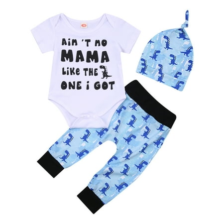 

One opening Newborn Boy s 3 Pcs Set Short Sleeve Triangle Romper Long Pants Hat