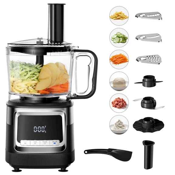 Hicloud Food Processor 12 Cup, Capable of Shredding/Cutting Strips/Slicing/Kneading Dough/Beating Eggs/Mixing, For Mincing Meat or Vegetables, 3-Speed Settings   Pulse
