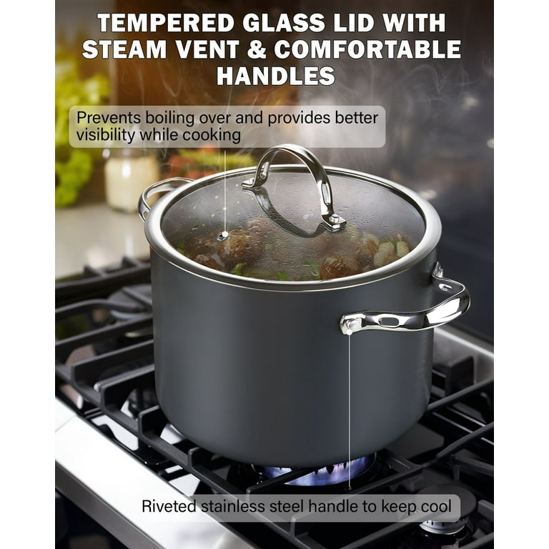Cooks Standard Stockpot with Glass Lid, 8-Quart Classic Hard Anodized  Nonstick Soup Pot, Black