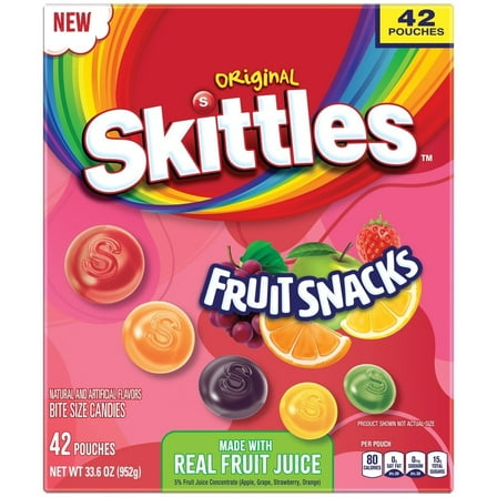 Skittles Fruit Snacks, Original, 0.8 Ounce (Pack of 42)