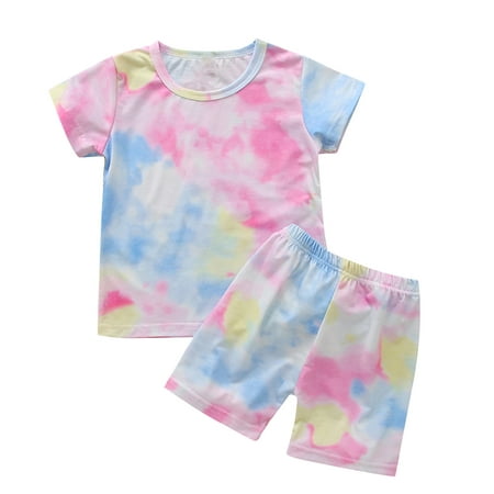 

Toddler Kids Baby Boy Summer Black White Tie Dye Print Short Sleeve T-Shirt Tops Elastic Waistband Shorts Clothes Set Spring Clothing Party Outdoor Beach Outfit Set 1-7Years