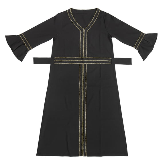Mercatoo Islami𝐜 Abaya for Kids Girls Embroidered Muslim Dress Long Sleeve Ruffle Kaftan Robe Solid Prayer Dress Arabic Thobe
