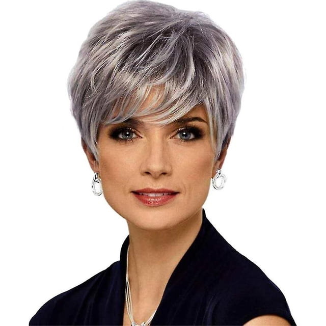 Peluca sintética de corte corto para mujer de Hmwy-fashion, color gris plateado