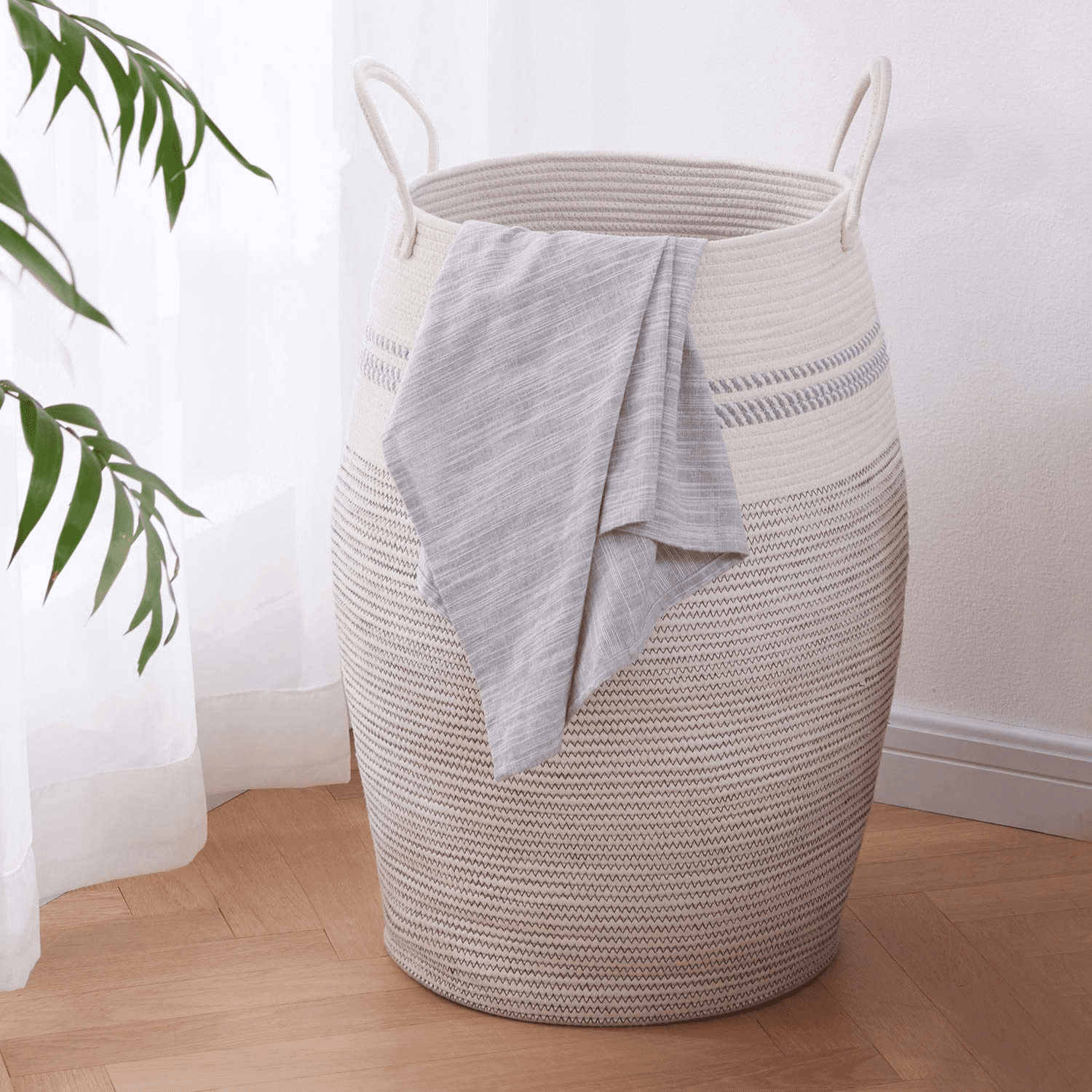 CHERISHGARD Cotton Laundry Hamper Woven Rope Large & 25.6" Height Tall