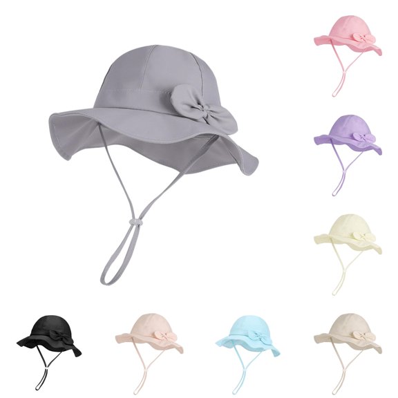 Oiyii Toddler Girl's Soft Bucket Hats Bow‑Accent Sun Hats Casual Daily Cap, Grey