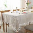 thumbnail image 1 of Nappe Pompon - Bei, Rectangle/oblongue, Lin de Coton, Résistant aux Taches, Anti-Poussière, Imperméable, Décoration de Table à Manger de Cuisine, 1 of 4