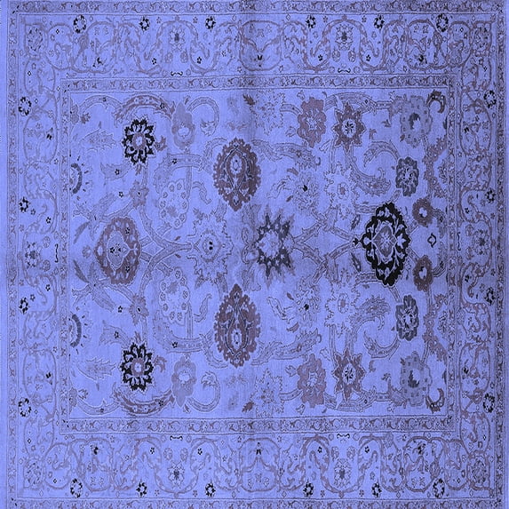 Ahgly Company Machine Washable Indoor Square Oriental Blue Traditional Area Rugs, 6' Square