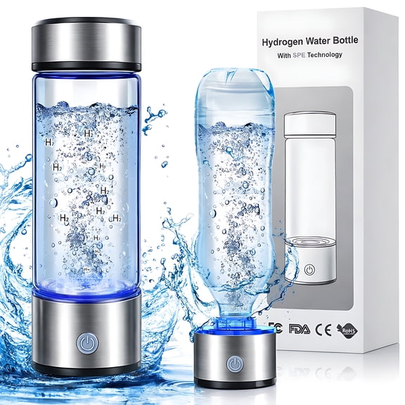 STARBIAO Hydrogen Water Bottle, 16 Oz Portable Rechargeable Hydrogen Water Generator, SPE & PEM Technology, 2800 PPB in 3 Minutes, Silver