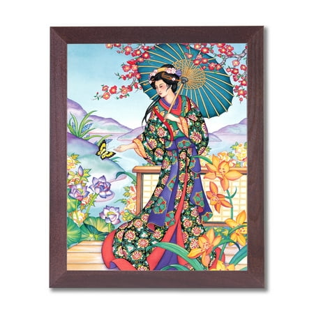 - Japanese Girl Woman Butterfly Asian Contemporary Wall Picture Cherry Framed Art Print