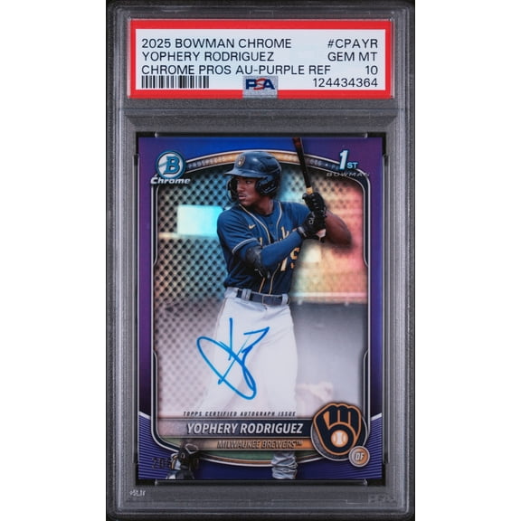 2025 Bowman Chrome Prospect Autograph Purple Refractor Yophery Rodriguez #CPAYR /250 PSA 10