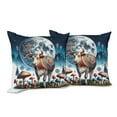 thumbnail image 3 of Ambesonne Rustic Throw Pillow Cover Pack of 2, Ethnic Night Woods Moon Cow, 2 Pcs-26"x26", Petrol Blue and Burnt Sienna, 3 of 5