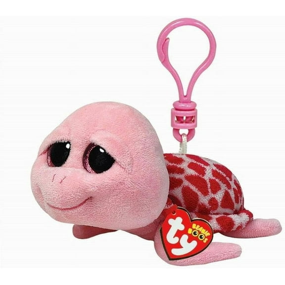 TY Beanie Boos - SHELLBY the Pink Turtle (Glitter Eyes) (Plastic Key Clip - 3" Plush) With Fun Chops