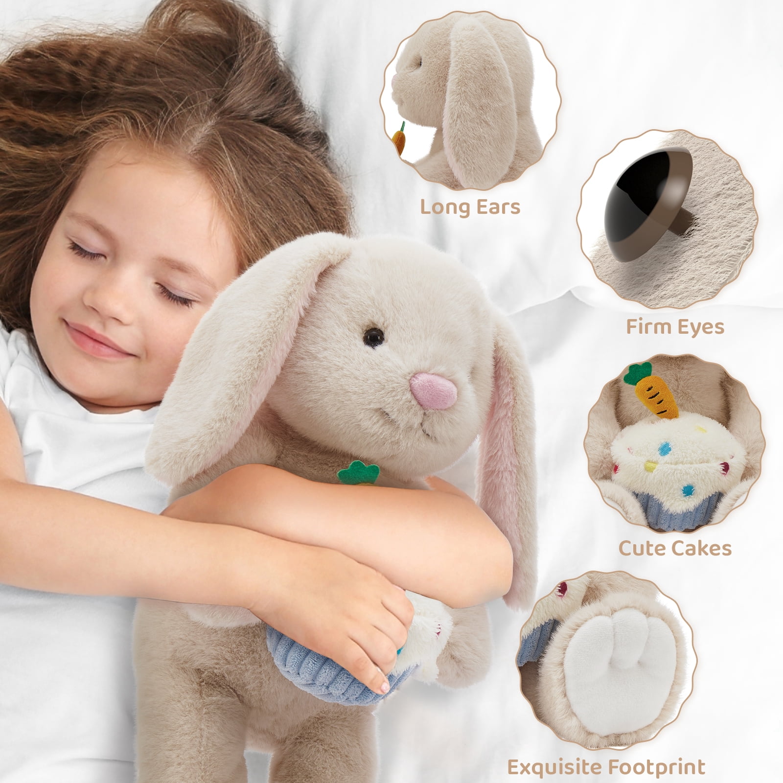 MaoGoLan 18'' Rabbit Stuffed Animal Cute Stuffed Rabbit With A Birthday Carrot Cake Plush Toy