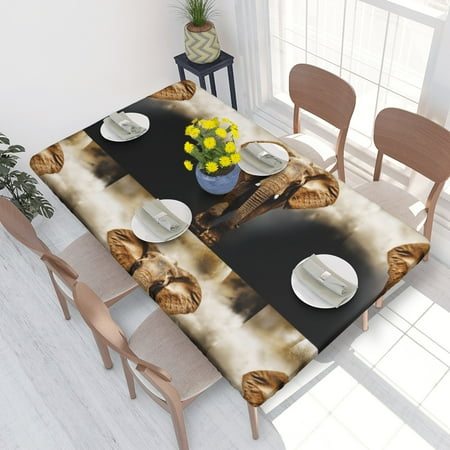 

Home Deluxe Tablecloth Cute Elephant Moonlight Waterproof Elastic Rim Edged Table Cover- For Christmas Parties And Picnics 4ft
