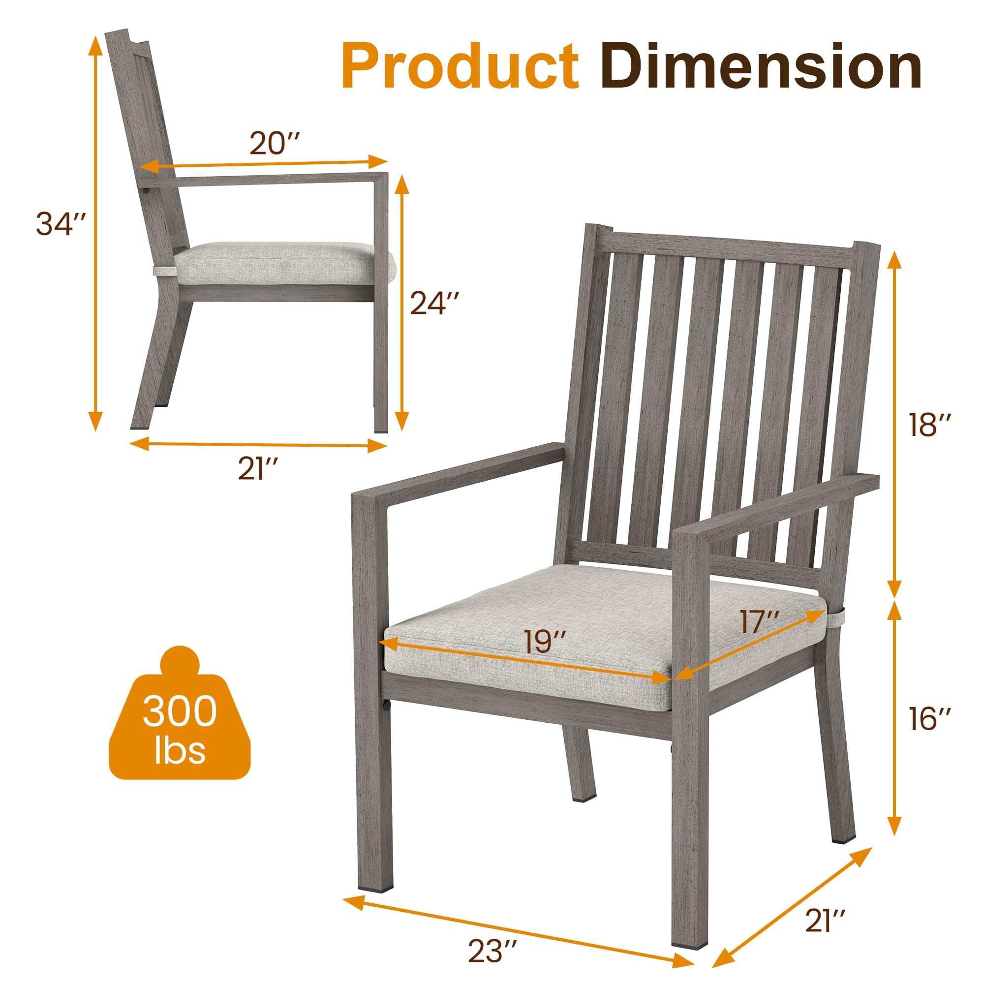 May in Color Patio Dining Chair Set of 4, Aluminum Outdoor Dining Chairs with Waterproof Cushions, Metal Outdoor Patio Furniture Seating for Porch, Balcony, Deck, Backyard, Gray