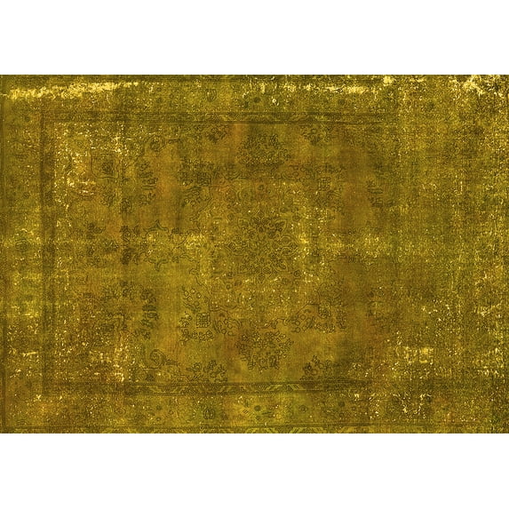 Ahgly Company Machine Washable Indoor Rectangle Oriental Yellow Industrial Area Rugs, 8' x 12'