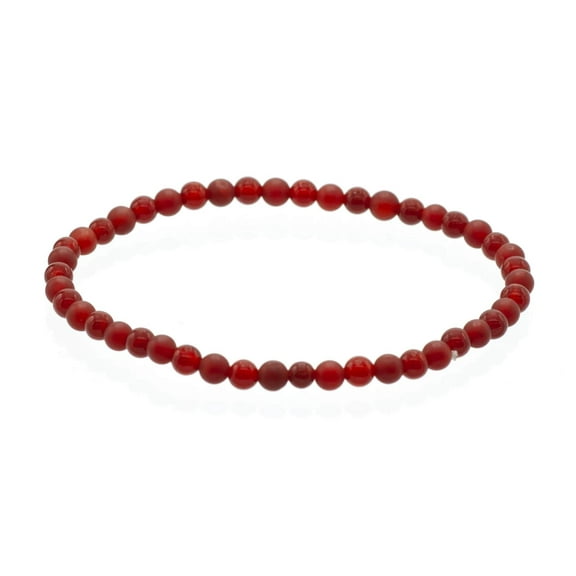 LTC Designs Alternating Matte and Glossy 4mm Round Red Agate (Carnelian) Stretch Bracelet, 6.5" for Unisex Adults