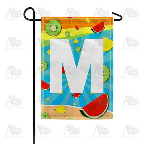 America Forever Summer Watermelon Monogram Garden Flag Letter M 12.5 x 18 inches Fruit Kiwi Pineapple Double Sided Vertical Outdoor Yard Lawn Decorative Fun Refreshing Summertime Garden Flag