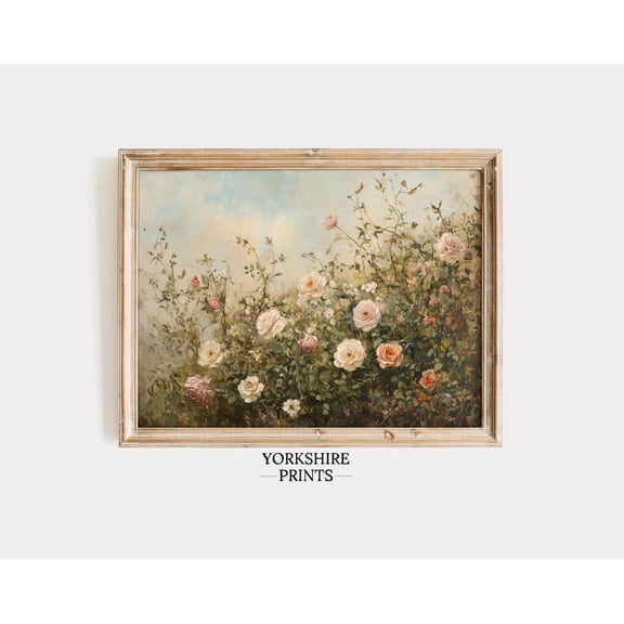 Vintage Rose Garden, Shabby Chic Floral Art Home Decor UNFRAMED Poster, Wall Art for Decor, Present, 8x12
