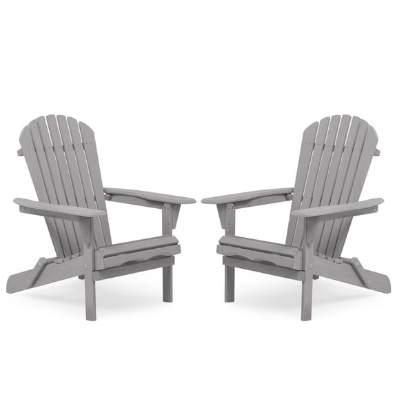 Outdoor Adirondack Chairs Set of 2 Foldable Classic Solid Cedar Wood Gray Lounge for Patio Backyard | Gray | Solid Wood