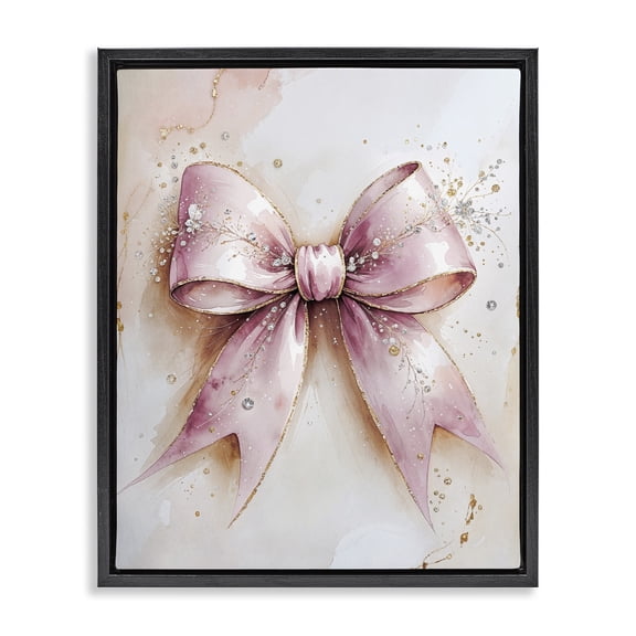Stupell Industries Glamorous Blush Pink Bow Black Framed Floater Canvas Wall Art, design by Nataly White