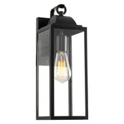 Kira Home Landry 17" Industrial Farmhouse Weather Resistant Outdoor Wall Sconce + Clear Glass Rectangular Panels, Black