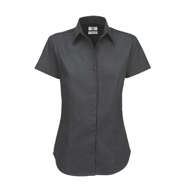 B&C - Camisa de manga corta de algodón entrelazado para mujer (Gris oscuro)