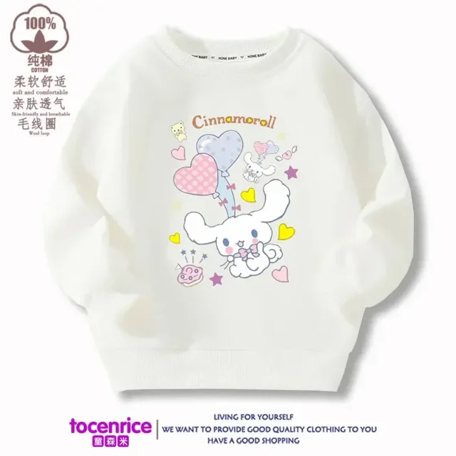 Sanrioed-Jersey de manga larga con cuello redondo para niños, sudaderas con capucha de dibujos animados, ropa de moda, regalo para niños, Cinnamoroll Kuromi