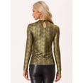 thumbnail image 3 of Camiseta de Fiesta con Purpurina para Mujer Camiseta de Cuello Alto Manga Larga Blusa Informal Oro negro M, 3 of 6