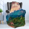 thumbnail image 4 of Mountain Soft Flannel Fleece Throw Blanket, Summer Morning of Grossglockner High Alpine Road Austrian Dramatic Sunset, Cozy Plush for Indoor and Outdoor Use, 50" x 60", Coral Teal Green, by Ambesonne, 4 of 5