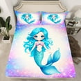 thumbnail image 3 of Feelyou Kawaii Blue Mermaid Twin Sheet Sets for Teen, Dreamy Ocean Princess Twin Fitted Sheet, Glitter Fish Scale Flat Sheet, Ultra Soft Bedroom Decor, 3-Piece, 3 of 8