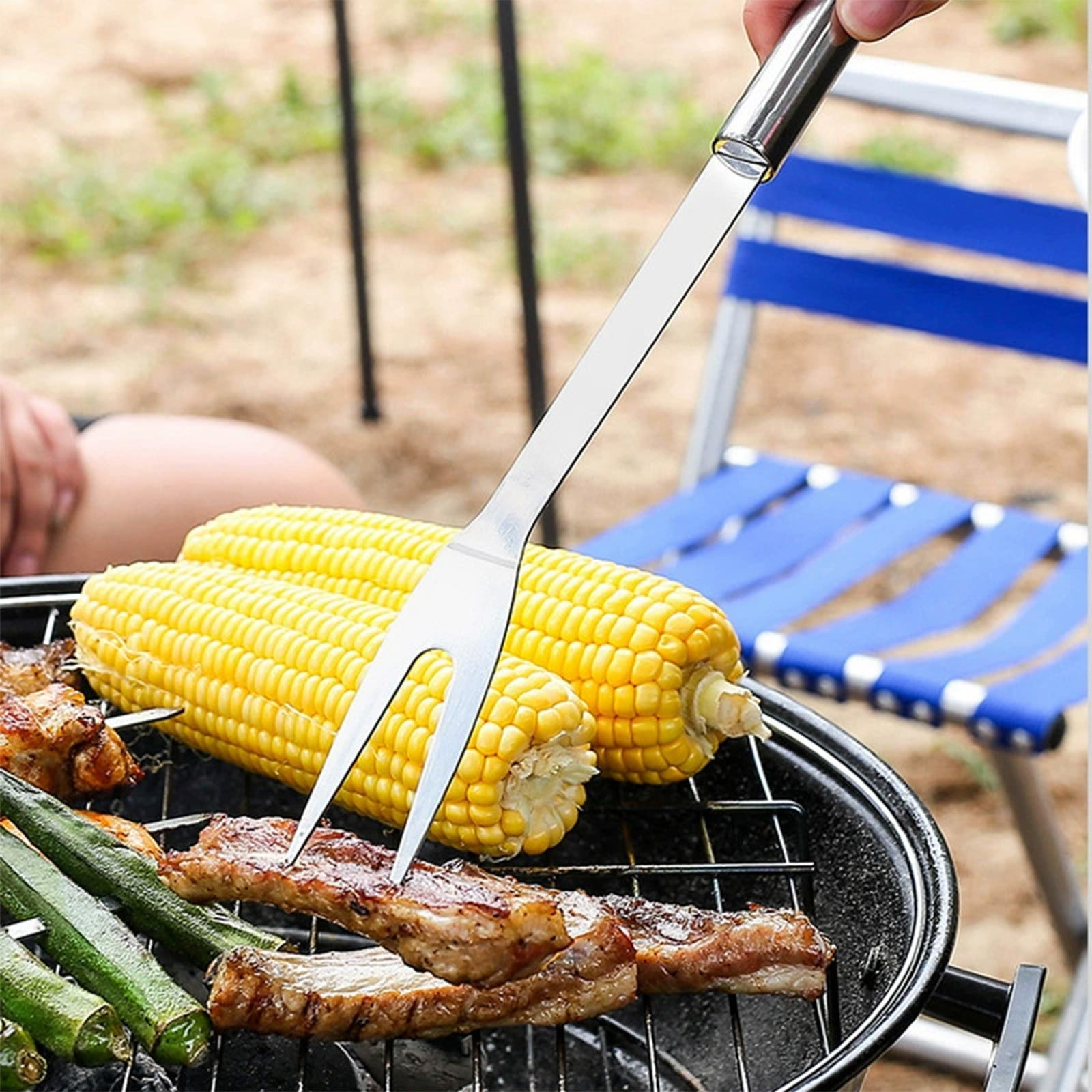 Weloille 3Pcs Stainless Steel Heavy Duty Grill Tools Set BBQ Accessories for Outdoor Grill with Spatula, Fork, Brush - Grilling Gifts for Men Him
