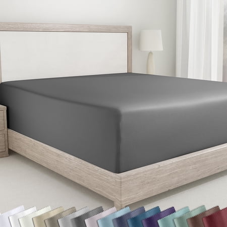 California Design Den Xl Twin Fitted Sheets Only Soft 400 Thread Count 100% Cotton Sateen Deep Pocket All-Around Elastic Side Indicators - Grey
