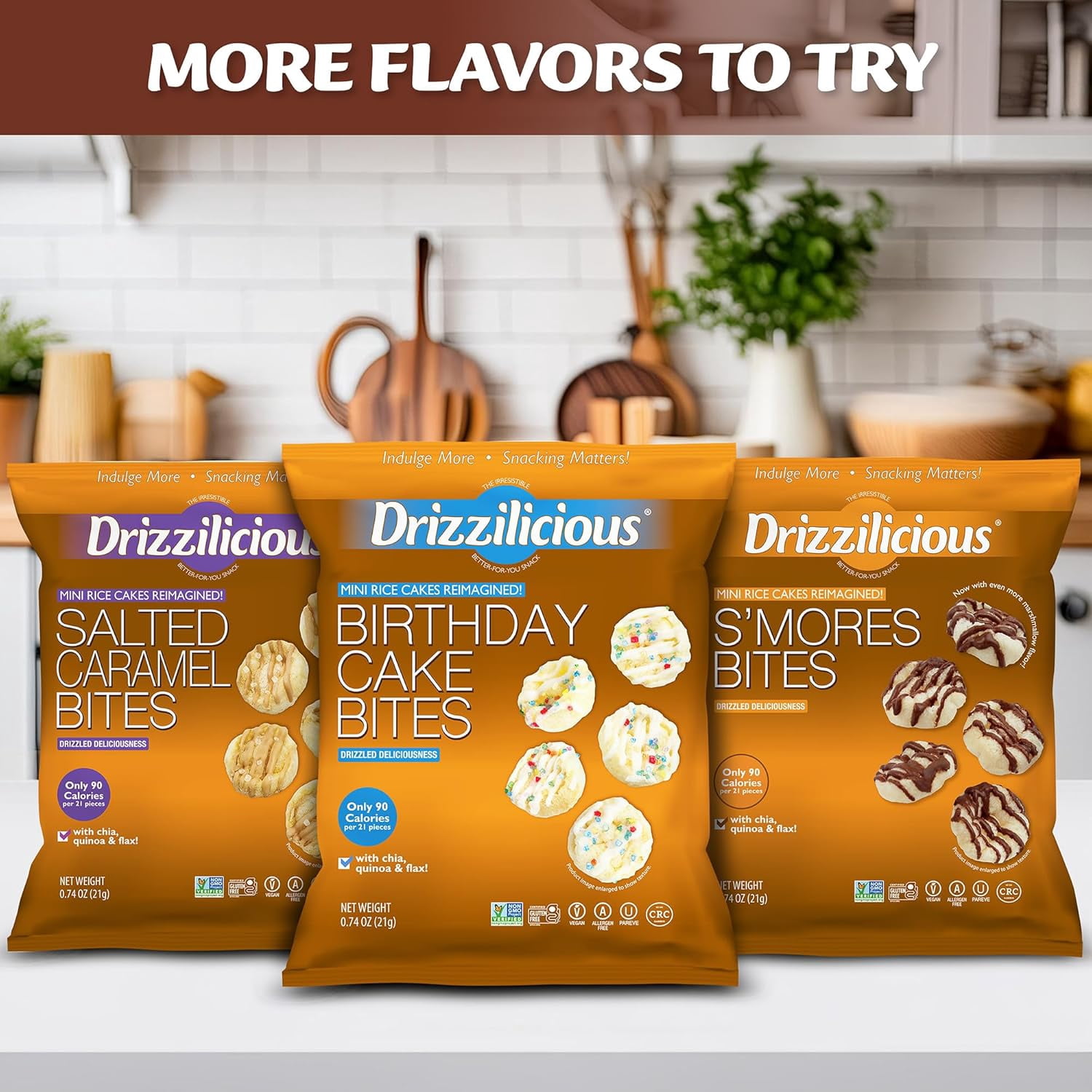 Drizzilicious Mini Rice Cakes, Cookies & Cream Flavored Rice Cake Gluten Free Snacks, Rice Crisps 10-Pack
