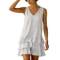 thumbnail image 6 of Horkkom Linen Dress Women Mini Sleeveless V Neck Summer Dresses Beach Ruffle Vacation Sundresses, S-3XL, 6 of 7