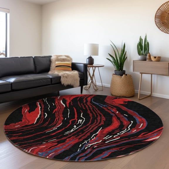Addison Rugs Mayfield Premium Machine Washable Transitional Swirls Black Round Rug, 8' x 8'