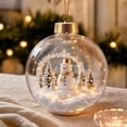 thumbnail image 4 of romoty Light Up Christmas Tree Ball Ornament, 3.15 Inch Clear LED Bauble with Top Hat Snowman & Snowy Evergreens for Tree Decor, 4 of 7