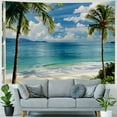 thumbnail image 4 of Creowell Ocean Beach Tapestry Wall Hanging Blue Sea Tropic Island Paradise Summer Coconut Tree Palm Seaside Window Nature for Bedroom Aesthetic Painting, 4 of 6