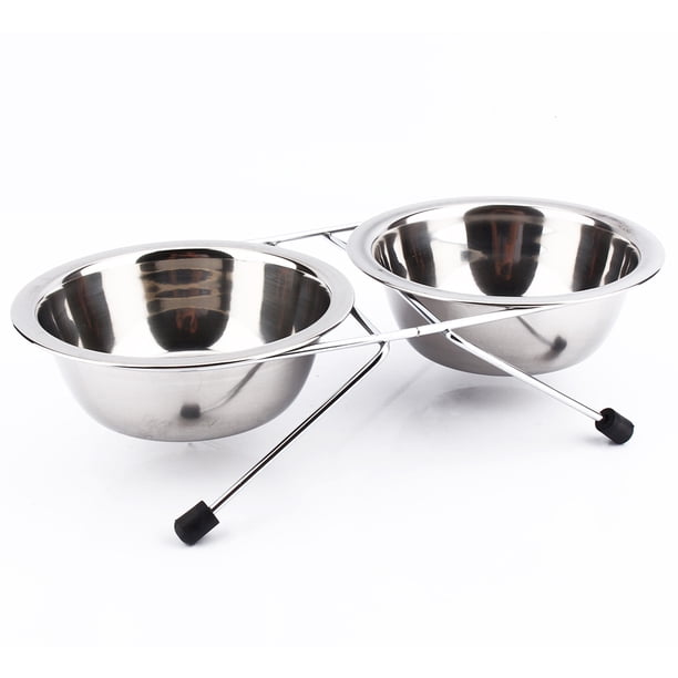 Cuencos dobles bonitos de acero inoxidable para perros cachorros gatos comida para mascotas cuenco de agua plato soporte de hierro ANGGREK Otros