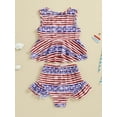 thumbnail image 5 of Musuos Little Girl 4th of July Swimsuit Outfit, 18Months-6Years Star Print Sleeveless Ruffled Swim Tops Frill Trim Swim Shorts Toddler Bathing Suit, 5 of 9