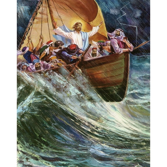 Catholic print picture - JESUS CALMS SEA P - 8" x 10" ready to be framed