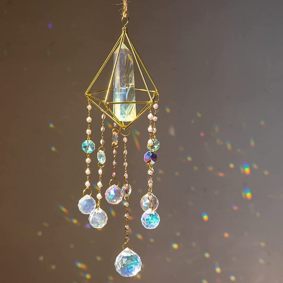 Attrape-soleil Suspendu avec des Prismes de Boule de Cristal et Citrine Arc-en-Ciel Fabricant Lustre Pendentif Jardin Suspendu Soleil