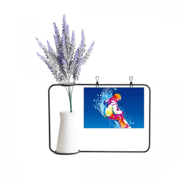 Winter Sport Skiing Colorful Illustration Artificial Lavender Flower Vase Bottle Card
