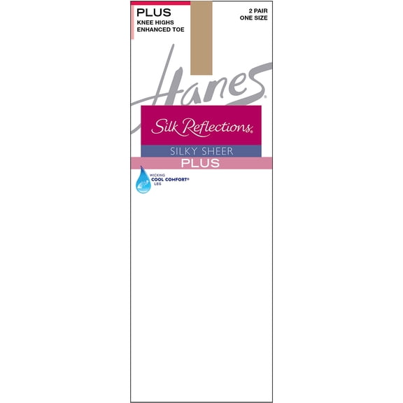 Hanes Silk Reflections Knee Highs, Enhanced Toe, 2-Pack (Plus Size) Little Color Women's