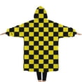 thumbnail image 2 of Oversized Wearable Blanket Hoodie,Yellow and Black Checkered Pattern Sherpa Blanket Hoodie with Super Pockets,Super Warm Fuzzy Pullover for Women & Men, 2 of 6