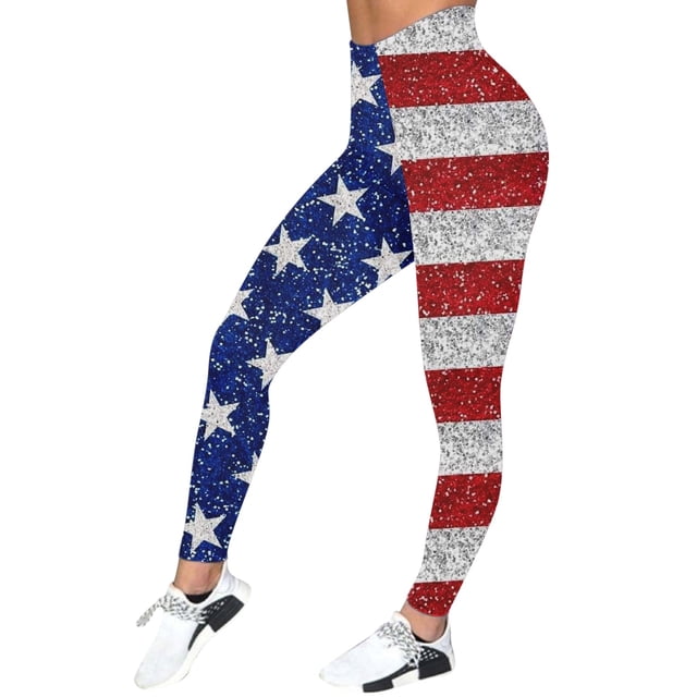 Gibobby Leggings yoga mujer Mujeres Casual Cuatro de julio Día de la Independencia Impreso Deportes Leggings Pantalones largos(Azul claro,M)