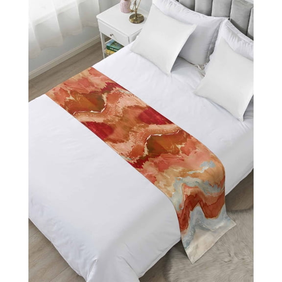 Bed Runner for Twin Size, Burnt Orange Coastal Decorative Scarf Throws for Foot of Bed, Summer Beach Nautical Abstract Art Luxury Bedding Protector Slipcover Bedrunners for Hotel/Home, 71 x 20 Inch