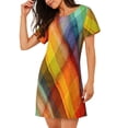 thumbnail image 2 of Easygdp Abstract Watercolors Tartan Camisón de manga corta para mujer, informal, estampado, 2 of 6